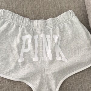 Pink Light Gray Elastic Waist Lounge Shorts